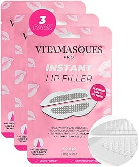 Vitamasques Instant Lip Filler for Plumped Lips in 30 Mins by - Vegan Collagen, Multi-Molecular Hyaluronic Acid & 400 Dissolving Micro-Dart Technology for Instant & Long-Lasting Results (3 Pack)