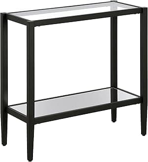 Henn&Hart 24" Wide Rectangular Side Table with Glass Shelf in Blackened Bronze, Table for Living Room, Bedroom
