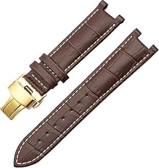 Genuine Leather Watchband for GC 22 * 13mm 20 * 11mm Notched Strap Withstainless Steel Butterfly Buckle Men and Women Watch Belt (Color : Brown White Gold, Size : 20-11mm)