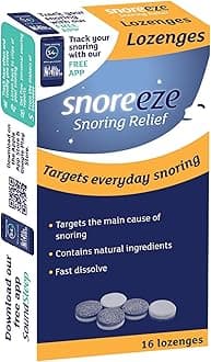 Snoreeze Anti-Snoring Lozenges - for Dry Mouth Snoring Relief, Naturally Tones & Lubricates Soft Tissues - Use with Mobile App to Stop Snoring - Pack of 16, Mint Flavour