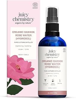 Juicy Chemistry Organic Rose Water (Hydrosol), 100 ml | Face Toner for Glowing, Brighter and Hydrated Skin | Made with Bulgarian Damask Roses - Clinically Tested