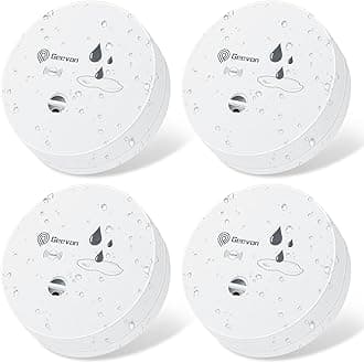Geevon 4 Pack Water Leak Detectors, 100dB Water Sensor Alarms Flood Detector for Basements, Bathrooms, Laundry Rooms, Kitchens, Garages, and Attics, Water Alarms Battery-Operated (Battery Included)