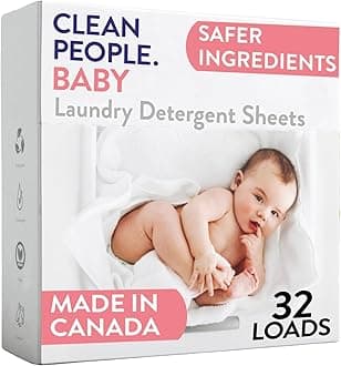 The Clean People Unscented Baby Laundry Detergent Sheets - Hypoallergenic - Ultra Concentrated, Recyclable Packaging, Fights Stains & Odors on Baby Clothes & Bedding - Fragrance Free, 32 Pack