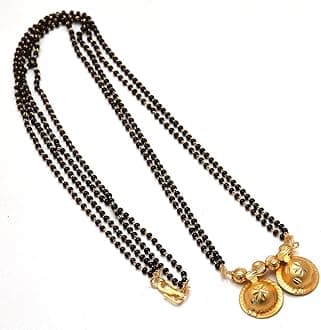 Mandi Mangalsutra for Women, CZ Multi-Stones Gold-Plated Pendant, Black Crystal Beaded Chain, Traditional Indian Jewelry Necklace for Weddings, Festivals, Gifts - Elegant Mangalsutra Necklace