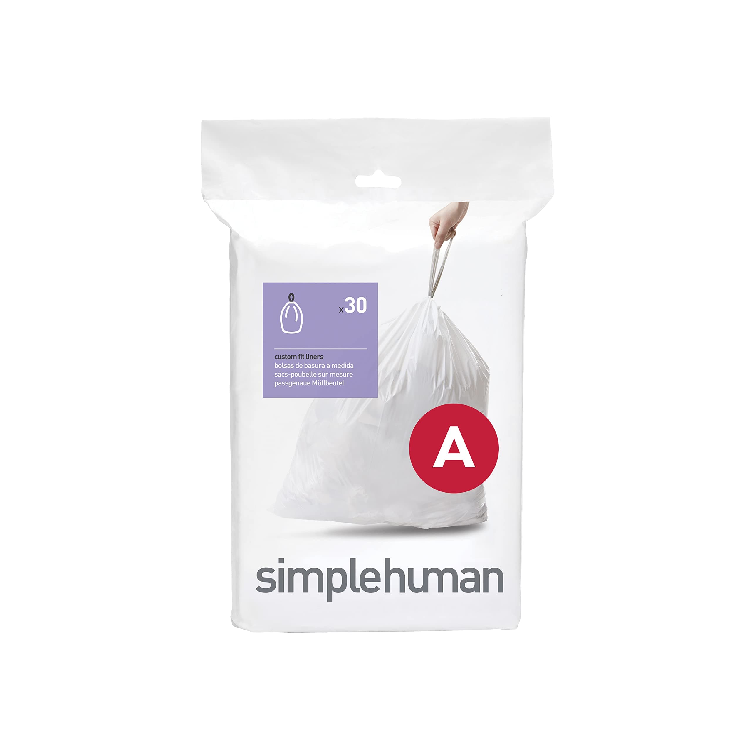 simplehumanCW0160 code A Custom Fit Bin Liners, White Plastic (Pack of 30 Liners)