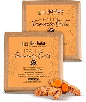 Nat Habit Healing Turmeric-Oats Bath Soap With Ayurvedic Cold Processed For Scar Reduction, Gentle Exfoliation, Tan Removal & Cleansing (125g x 2, Combo)