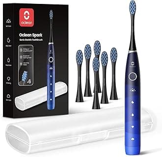 Electric Toothbrush for Adults, 150 Days Battery Life Electric Toothbrush, USB Rechargeable Sonic Travel Toothbrush with 6 Brush Heads & Travel Case, 5 Modes and Smart Timer