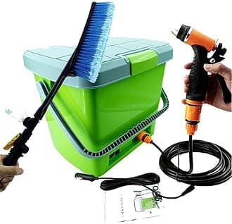 Car Wash Tools, Pump Sprayer Kit, Portable 12V High Pressure Self-Priming Auto Washer Sprayer Cleaning Set With Spray Gun Pipe Brush and 18L Bucket Storage Box,Green