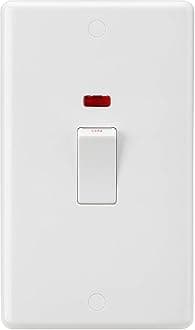 Curved Edge 2 Gang DP Switch and Neon in White with White Rockers