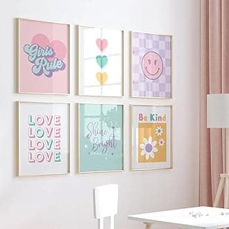 Girls Room Wall Art Kids Canvas Poster Nursery Wall Decor Pink Colorful Prints Baby Toddler Pictures Teen Girl Rule Artwork Love Smile Painting for Bedroom Playroom 8x10 Inch Unframed