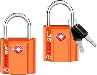 Forge TSA Approved Luggage Locks: Ultra Secure Dimple Key Travel Locks with Zinc Alloy Body, for Luggage, Travel Cases, Backpacks Orange 2PK.