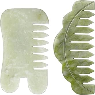 2 Pieces Jade Combs Massage Stone Hair Comb Guasha Scraping Scalp Comb Facial Massage Tool Multifunctional Handheld Head Tools Head Caring Head Therapy Mother's Day Gift (Chic Style)
