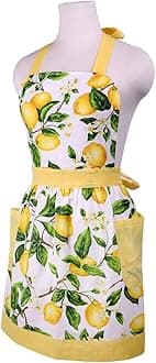 Lemon Summer Cotton Women's Kitchen Apron Adjustable Cooking Baking Garden Chef Apron with Pocket Great Gift for Wife Ladies Lovely Lemon Tree Floral