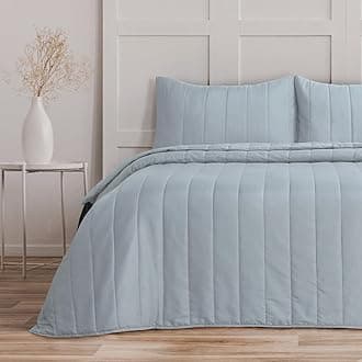 Bronwen MathewsBedspreads King Size Tram Lines Quilted Pattern - 3Pcs Spa Blue Sofa Throw Set 240x260cm Soft Microfiber Lightweight Coverlet with 2 Pillowcases 50x75cm for All-Season (Spa Blue, King)