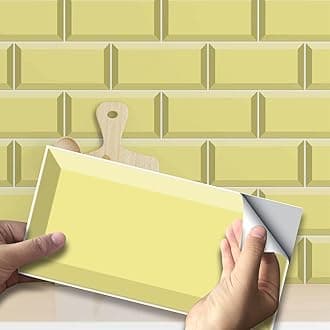 54Pcs Alwayspon Wall Tile Transfers Sticker for Home Decor, Peel and Stick Self-Adhesive Splashback, Stick on Tile Decals for Living Room Kitchen Bathroom Decor, Yellow
