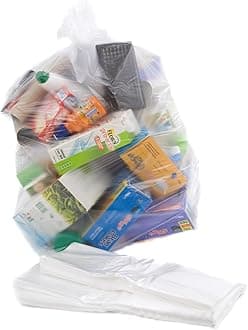 Bag it Plastics Clear Recycling Bags (Pack of 200) - 64 Gauge Bin Liners, Clear Bin Bags for 40L-90L Bins, Ideal for Recycling and Waste - Large Refuse Sacks 18” x 29” x 39”