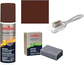 pedag Suede Cleaner and Textile Color Restorer, 3 pc Cleaning and Care Kit for Shoes and Boots, Made in Germany, Medium Brown
