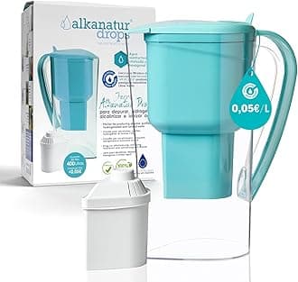 Alkanatur Alkaline Hydrogen Water Filter Pitcher - Removes Fluoride, Chlorine, Microplastics, PFAs, Lead - Activated Coconut Carbon, Ionizer, pH 9.5, Adds Magnesium