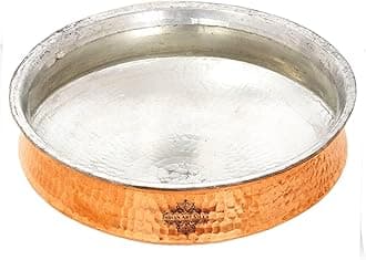 Indian Art Villa Pure Copper Hammered Lagan Handi Chaffing Dish Pan With Tin Lining, Cookware & Serveware, Capacity -16 Liter, Hyderabadi Dum Biryani Rice and Veg/Nonveg