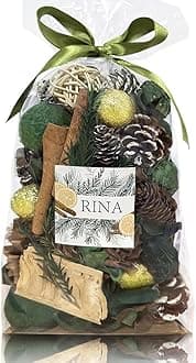 Qingbei Rina Pinecone Potpourri Bags - Pine Scented Christmas Potpourri Dried Flower with Cinnamon, Winter Holiday Decorative Bowl Filler & Vase Decor, 20 oz(Green)