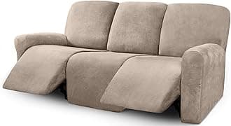 ULTICOR Velvet 8-Pieces Recliner Sofa Covers Stretch Reclining Couch Covers for 3 Cushion Reclining Sofa Slipcovers Furniture Covers Thick Soft Washable (3 Seater Recliner Cover, Taupe)