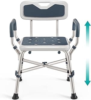 PELEGON Shower Chair for Elderly and Disabled (450lb) with Padded Armrests and Back, Adjustable Height Shower Seat, Heavy Duty Shower Chairs for Inside Shower, Handicap - Blue