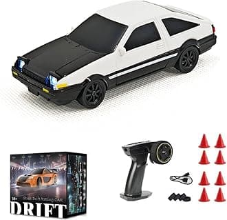 Aetheria 1/43 RC Drift Racing Car, 4WD Fully Proportional Mini Electric Race Vehicle with LED Lights Remote Control High Speed Car for Adult Outdoor - Ready to Run (Black White)