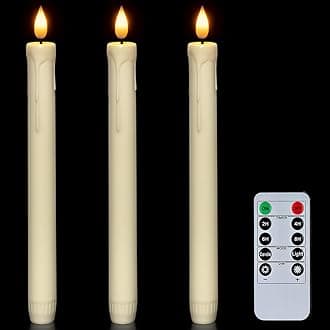 Homemory 3 Pcs Flameless Taper Candles with Remote Timer Dimmer, 9.6" Ivory LED Candlesticks Battery Operated, Plastic Flickering Flameless Candles for Fireplace Wedding Seasonal Indoor Decorations