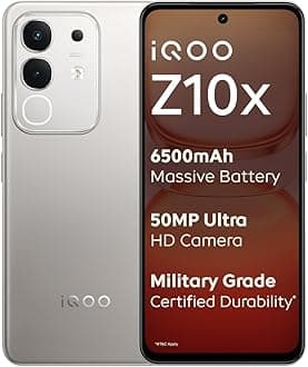 iQOO Z10x 5G (Titanium, 6GB RAM, 128GB Storage) | 6500 mAh Large Capacity Battery | Dimensity 7300 Processor | Military-Grade Durability