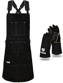 Leather Welding Apron,Heat & Flame-Resistant Heavy Duty Work Apron with 6 Pockets