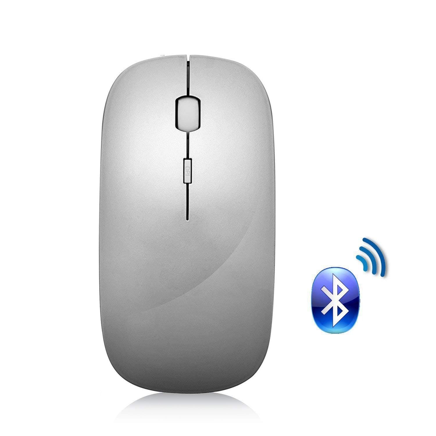 Bluetooth Mouse, Veeki Portable Ultra Thin Noiseless Bluetooth Wireless Mouse Built-in Battery Optical Mouse with Adjustable DPI for PC Laptop Tablet Notebook (Silver)