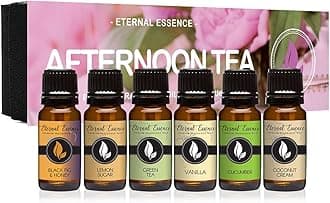 Eternal Essence Oils Afternoon Tea Set of 6 Premium Fragrance Oils - Includes Green Tea, Black Fig & Honey, Cucumber, Lemon Sugar, Vanilla and Coconut Cream Scented Oils - 10ML
