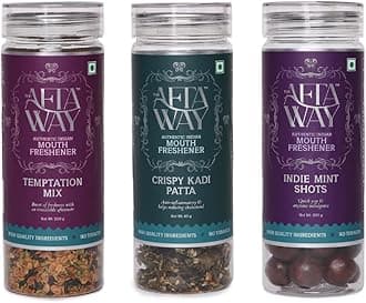 The AftaWay Party Refreshment Festival Special Mukhwas Combo 460g (Pack of 3) – Indie Mint Shots, Temptation Mix, Crispy Kadi Patta |Indian Mouth Freshener | After-Meal Mukhwas Festive Gifting Combo