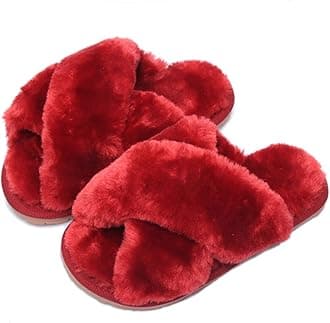 Womens & Girls Slippers Ladies Fluffy Plush House Slippers Cozy Open Toe Faux Fur Sliders for Girls Warm Sandals Indoor Winter