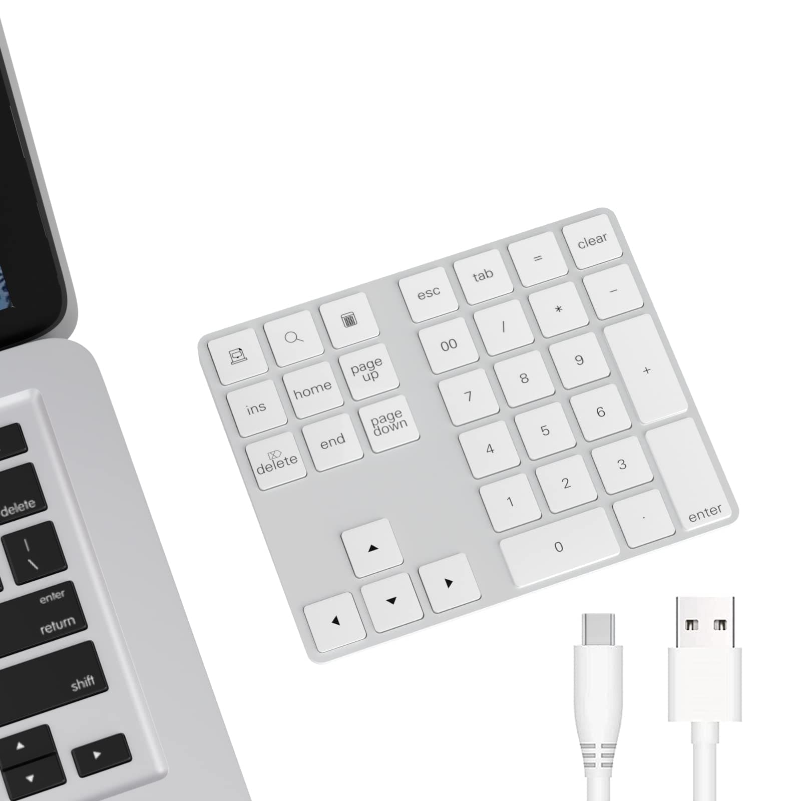 Cateck Bluetooth Numeric Keypad with Multiple Shortcuts 34-Keys Number Pad wireless portable slim Number Pad for iPad/Mac/Laptop/PC Compatible with Windows Android iOS System