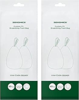 SONGMICS Trash Bags for 12-14.5 Gallon (45-55L) Trash Cans,80 Count Drawstring Kitchen Garbage Bags, Pre-Separated, Liner Code 055A01, 2 Rolls,White UKRB055A02