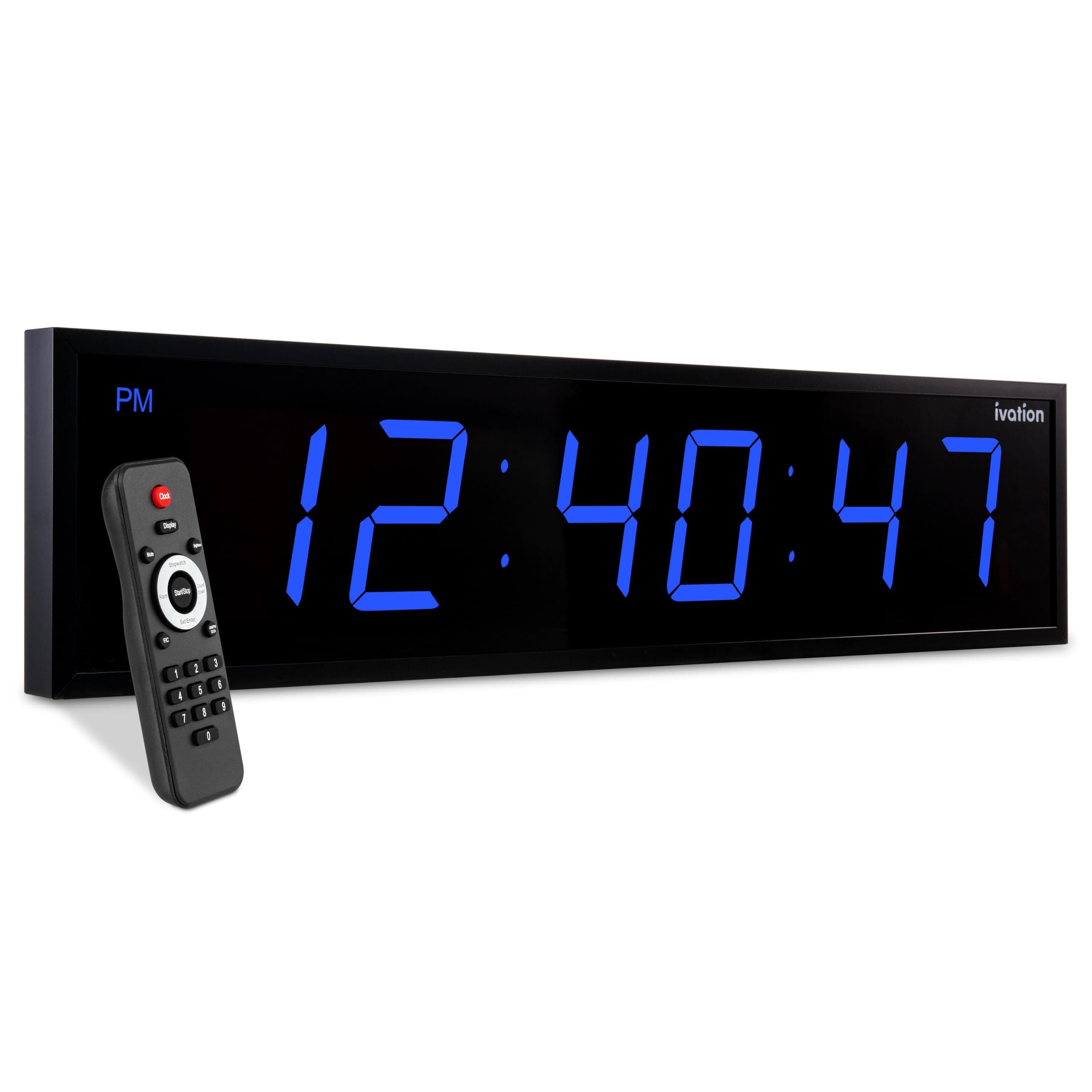 Ivation Oversized 36" Large Digital LED Clock | Big Digital Clock w/Multi-Function Display – Stopwatch, Timer, Alarms, Temp & Date | 6 Brightness Levels, Time Memory & Remote (Blue)