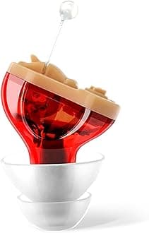 Premium Digital Hearing Amplifier - Invisible in Canal (CIC) In-Ear Mini Sound Enhancer, Near-Invisible, Noise Cancelling, Personal Sound Hearing Amplifier - Right Ear, Red - MZ-38