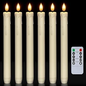 Homemory 6 Pcs Flameless Taper Candles with Remote, Timer, Dimmer, Ivory Battery Operated CandleSticks with Flickering Light, Plastic Led Window Candles, 9.6 Inches for Halloween Christmas Decoration