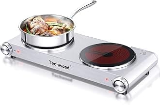 - Hot Plate, Techwood 1800W Dual Electric Stoves, Countertop Stove Double Burner for Cooking, Infrared Ceramic Hot Plates Double Cooktop, Silver, Brushed Stainless Steel Easy to Clean Upgraded Version