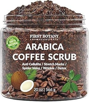100% Natural Arabica Coffee Scrub with Organic Coffee, Coconut and Shea Butter - Best Acne, Anti Cellulite and Stretch Mark treatment, Spider Vein Therapy for Varicose Veins & Eczema (20 oz)