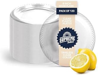 Clear Disposable Plastic Plates [Set of 120 | 6-inch Plates] Elegant Party Dinner Plates-Microwave Safe Plastic Dish Set- Sturdy Rimmed Plates For Weddings, Parties, Kitchen Use