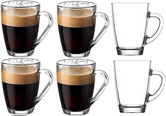 Vastarpara Clear Toughened Glass Coffee Mug with Convenient Solid Handle Mug Set for Tea, Coffee, Beer, Hot/Cold Drinks, Espresso, Cappuccino [230 ML] [6 Pic]