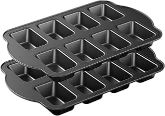 Tiawudi 2 Pack Non-Stick Mini Loaf Pan, Carbon Steel Baking Bread Pan, 8-Cavity
