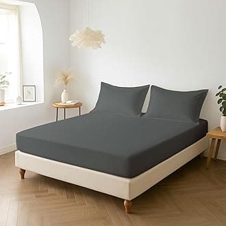 Pizuna Percale Fitted Sheet King Size 150x200 cm with 2 Pillowcases, Dark Grey, 100% Long Staple Cotton, Crisp Percale Weave, 40 cm Deep Fitted King Size Sheet