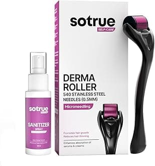 Derma Roller 0.5mm with Sanitizer | 540 Stainless Steel Needles | Derma Roller for Hair Growth & Thickening, Repair Damages and Activates Hair Follicles, Reduces Acne Scars (Black)