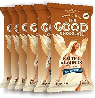 Salted Almonds Keto Chocolate Bars, Zero Sugar, Lower Net Carb Snack, Lower Calorie, Vegan Chocolate Candy, 6 Bar Value Pack