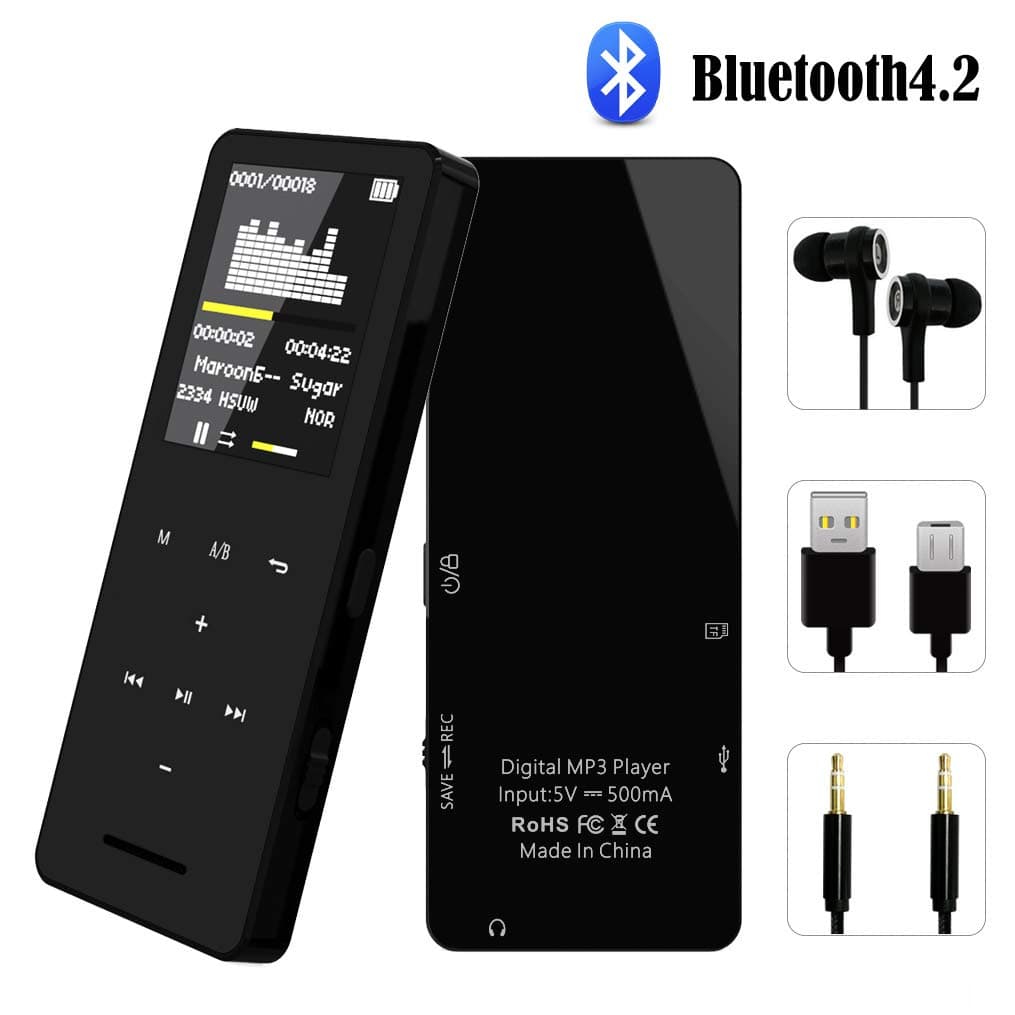 MP3 Player, Bluetooth 4.2 Music Player, 8GB Memory Support 128G TF Card, 50 Hours Playback HiFi Sound with Multifunction Video, Photo Viewer (FQV5Black)