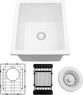 MONSINTA 13 Inch Bar Sink, Undermount Kitchen Sink With White Color, Granite Kitchen Sink With Sink Drain Assembly And Sink Bottom Grid