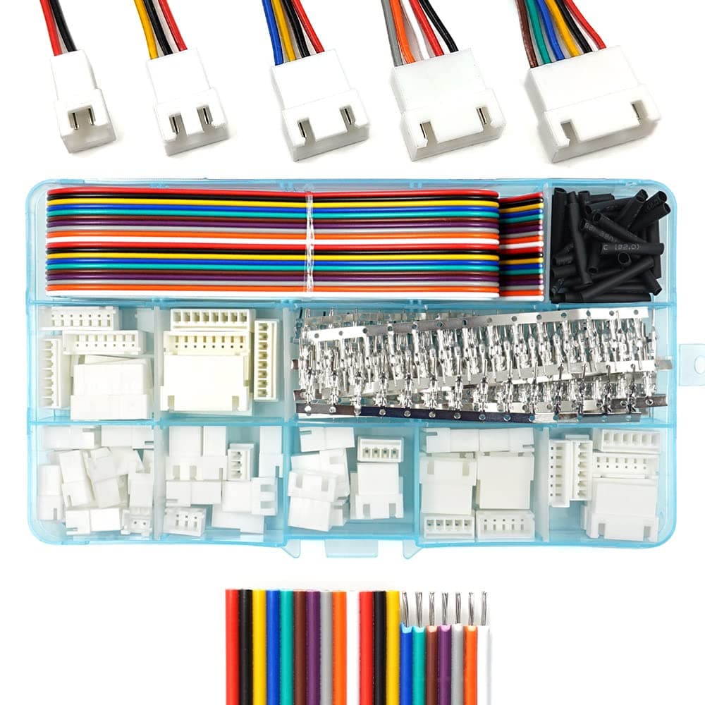 XH 2.54mm Connectors Socket Pin Header and Ribbon Cables Wires Kit Compatible with JST-XH Connector 2/3/4/5/6/7/8 Male Pin Housing